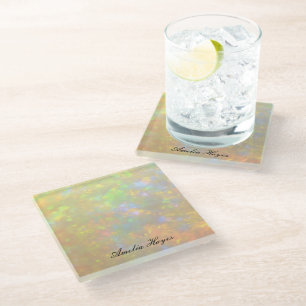 Dessous-de-verre En Verre Texture de pierre d'opale élégante écriture modern