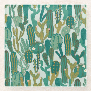 Dessous-de-verre En Verre Texture vintage répétée de cactus vert