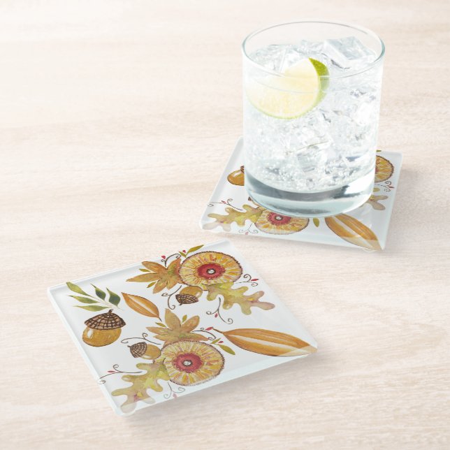 Dessous-de-verre En Verre Thanksgiving Fall Mood Aquarelle (Incliné)