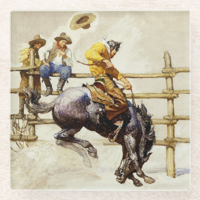 Dessous-de-verre En Verre "The Bucking Bronco" Par NC Wyeth (Devant)
