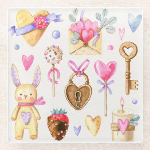 Dessous-de-verre En Verre Thème Romance