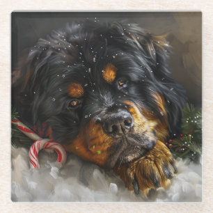 Dessous-de-verre En Verre Tibétain Mastiff Chien Noël Fête