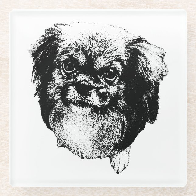 Dessous-de-verre En Verre Tibetan Spaniel Coaster – Monochrome Dog Art (Devant)