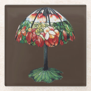 Dessous-de-verre En Verre Tiffany Art Nouveau Rouge Lotus Floral Vintage