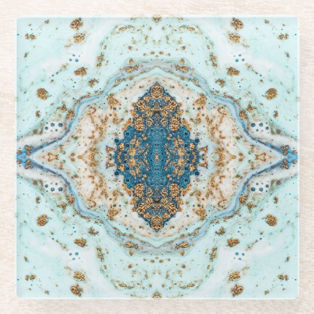 Dessous-de-verre En Verre Tiffany Gold : Marbre de luxe sans raccord (Devant)