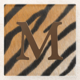 Dessous-de-verre En Verre Tiger Stripes Poster de animal en acajou Monogramm