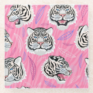 Dessous-de-verre En Verre Tigre blanc : Jungle Motif de la forêt tropicale