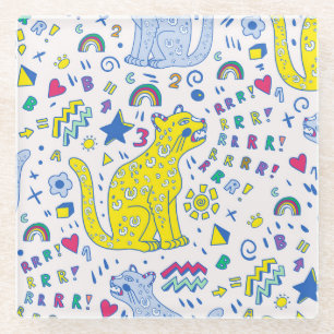 Dessous-de-verre En Verre Tigre infantile et Motif arc-en-ciel