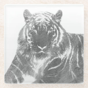 Dessous-de-verre En Verre Tigre noir et blanc