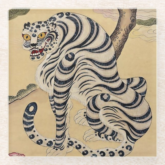 Dessous-de-verre En Verre Tigre rayé coréen Minhwa (Devant)