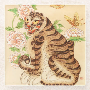Dessous-de-verre En Verre Tigre rayé coréen Vintage Minhwa