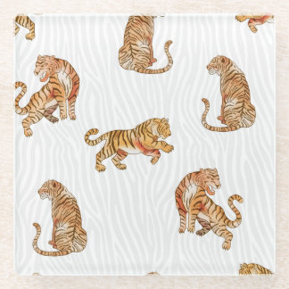 Dessous-de-verre En Verre Tigres sauvages : Motif d'animaux d'aquarelle.