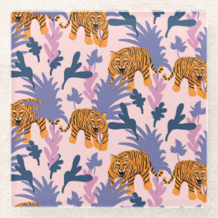 Dessous-de-verre En Verre Tigres tropicaux Jungle Motif Vintage
