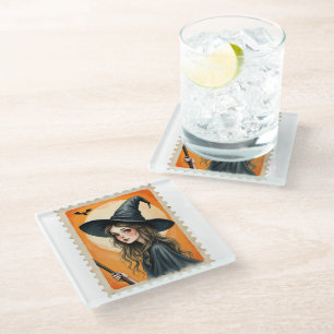 Dessous-de-verre En Verre Timbre Postal Sorcière vintage