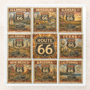 Dessous-de-verre En Verre Timbres de bord de route 66 Art vintage pour bar à