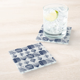 Dessous-de-verre En Verre Tissu Tribal des Caraïbes : blanc, bleu marine