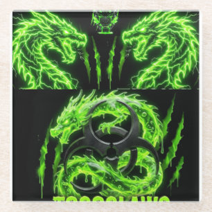 Dessous-de-verre En Verre TOCOCLAWS Dragons Jumeaux Néon Vert Foudre