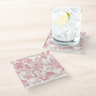 Dessous-de-verre En Verre Toile de chinoiserie rose dragon fleur de cerisier