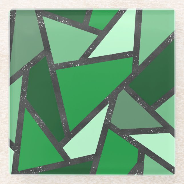Dessous-de-verre En Verre Tons de motif en vitrail vert (Devant)