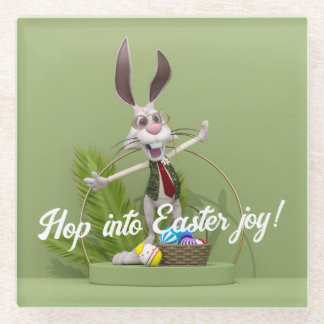 Dessous-de-verre En Verre Toon Rabbit debout près des oeufs de Pâques