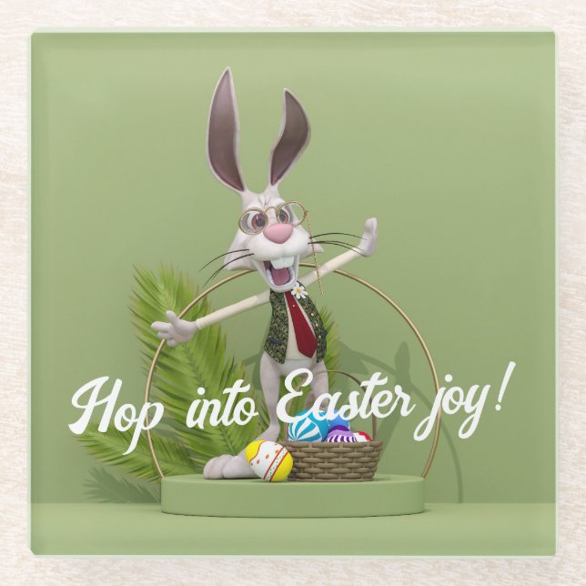 Dessous-de-verre En Verre Toon Rabbit debout près des oeufs de Pâques (Devant)