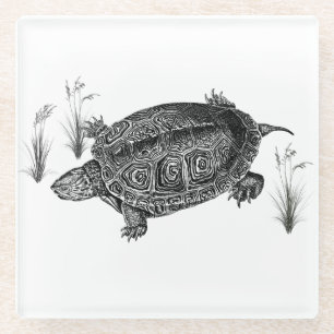 Dessous-de-verre En Verre Tortue aquatique noire et blanche
