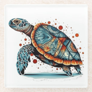 Dessous-de-verre En Verre Tortue de mer en mosaïque indigo