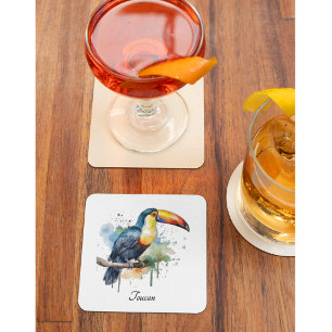 Dessous-de-verre En Verre Toucan sur branche Art à l'aquarelle, personnalisa