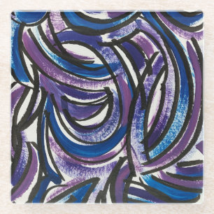 Dessous-de-verre En Verre Touches de pinceau bleu violet-Peinture abstraite 