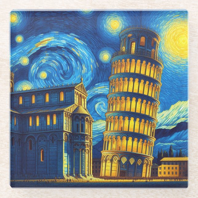 Dessous-de-verre En Verre Tour Starry Night Leaning De Pise Italie (Devant)