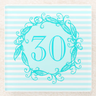 Dessous-de-verre En Verre Tourbillonnant blanc bleu de 30ème Aqua de