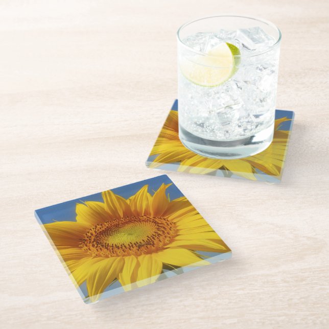 Dessous-de-verre En Verre Tournesol jaune (Incliné)