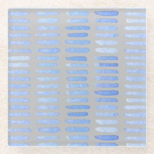 Dessous-de-verre En Verre Traits de pinceau aquarelle bleus modernes sur gri