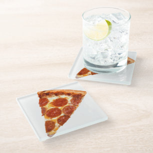Dessous-de-verre En Verre Tranche de pizza pepperoni classique de SlipperyJo