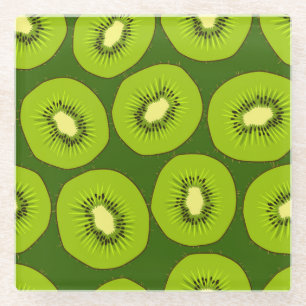 Dessous-de-verre En Verre Tranches de fruits Kiwi : vert foncé.