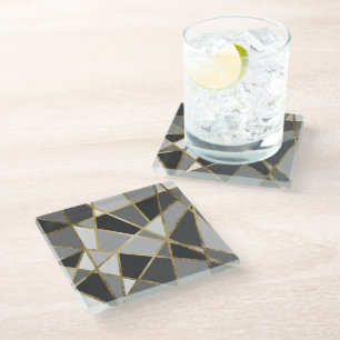 Dessous-de-verre En Verre Triangles modernes noires et grises d'or de Geo