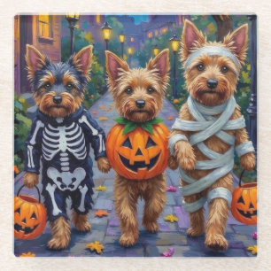 Dessous-de-verre En Verre Trick-or-Treat de Terrier Australien pour Hallowee