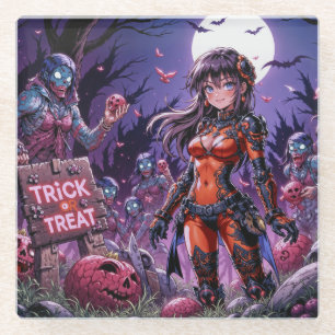 Dessous-de-verre En Verre Trick or Treat Halloween Zombies Distribuant des C
