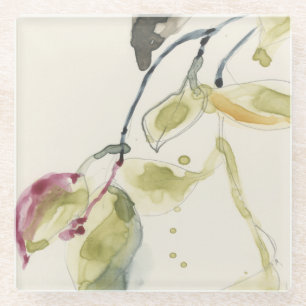 Dessous-de-verre En Verre Triptyque de branche feuille aquarelle