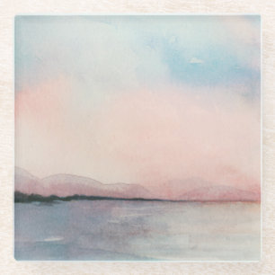 Dessous-de-verre En Verre Triptyque de coucher du soleil de mer - aquarelles