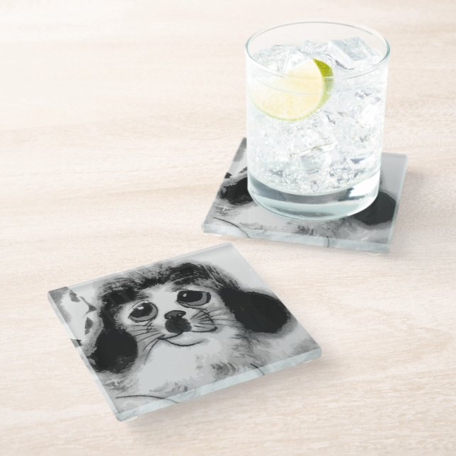 DESSOUS-DE-VERRE EN VERRE TRISTE CHIEN (Incliné)
