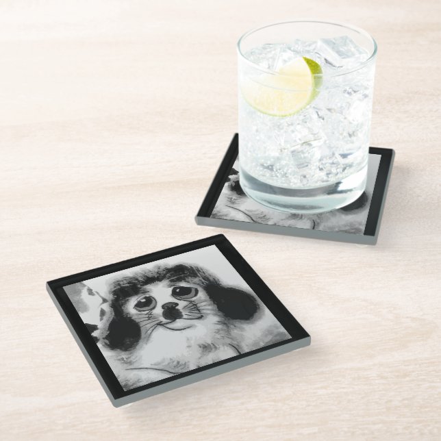DESSOUS-DE-VERRE EN VERRE TRISTE CHIEN (Incliné)
