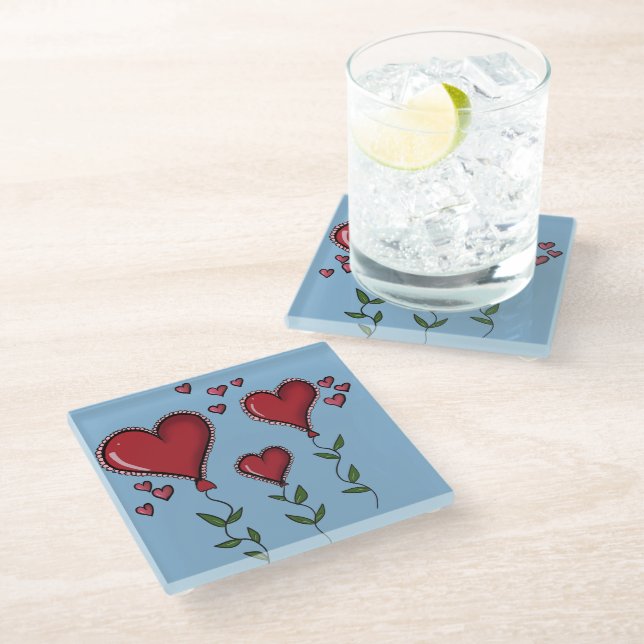 Dessous-de-verre En Verre Trois cœurs mignons (Incliné)