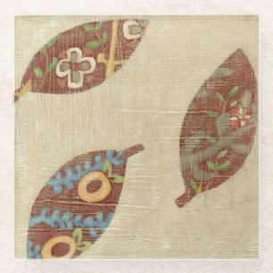 Dessous-de-verre En Verre Trois feuilles sur l'arrière - plan de toile de