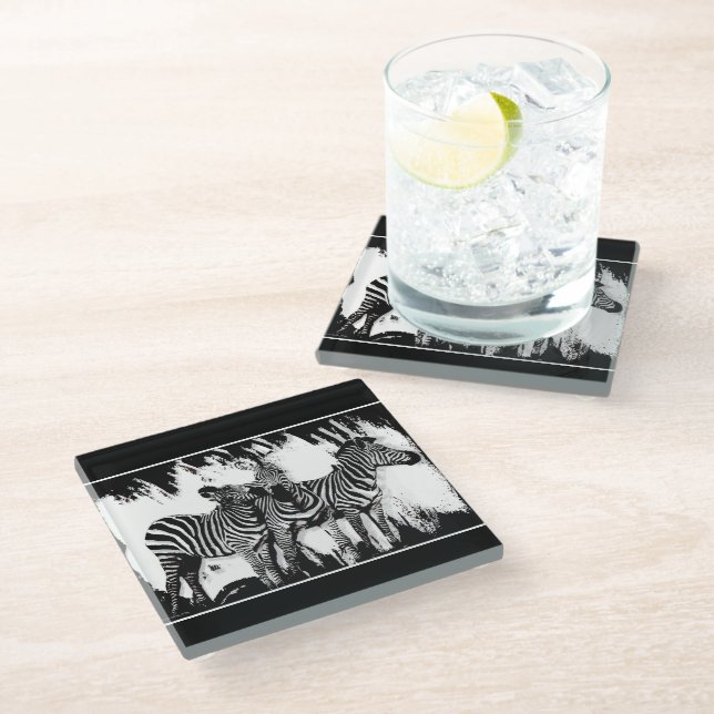 Dessous-de-verre En Verre Trois zèbres peignant (Incliné)