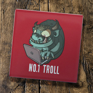 Dessous-de-verre En Verre Troll Internet Drôle Numéro 1 Dessin Animé Ordinat