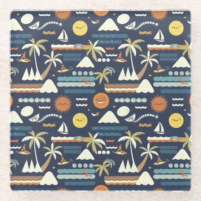 Dessous-de-verre En Verre Tropical Beach Fun Pattern (Devant)