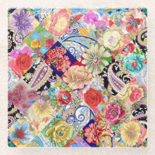 Dessous-de-verre En Verre Tropical motif floral, couleurs vives.