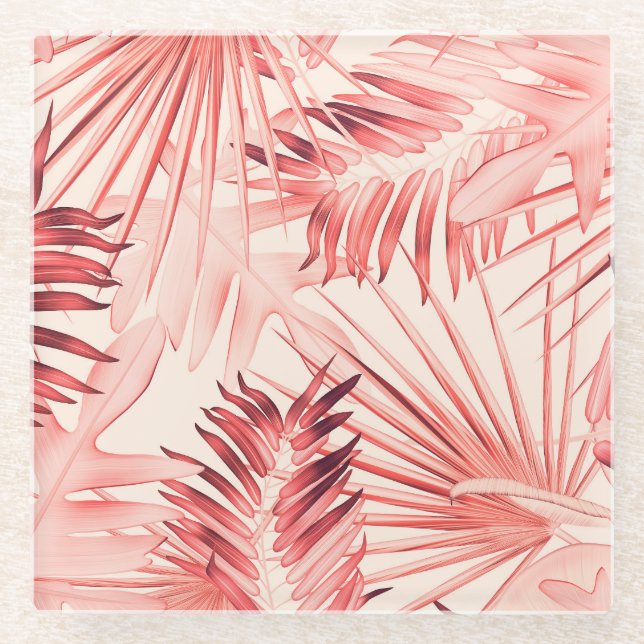 Dessous-de-verre En Verre Tropical Palm Feuille, Hawaiian Stylish Motif. (Devant)