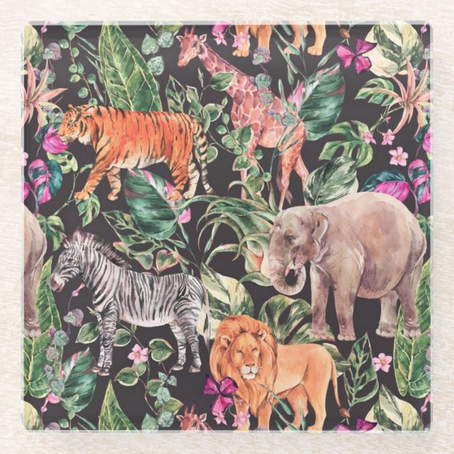 Dessous-de-verre En Verre Tropical/Safari (Devant)